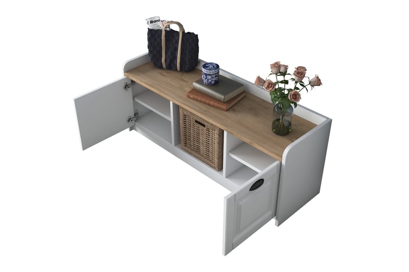 Caraway Skobænk 120x45 cm Hvid/Brun - Hanah Home - Møbler - Stole & lænestole - Bænke - Skohylde med bænk