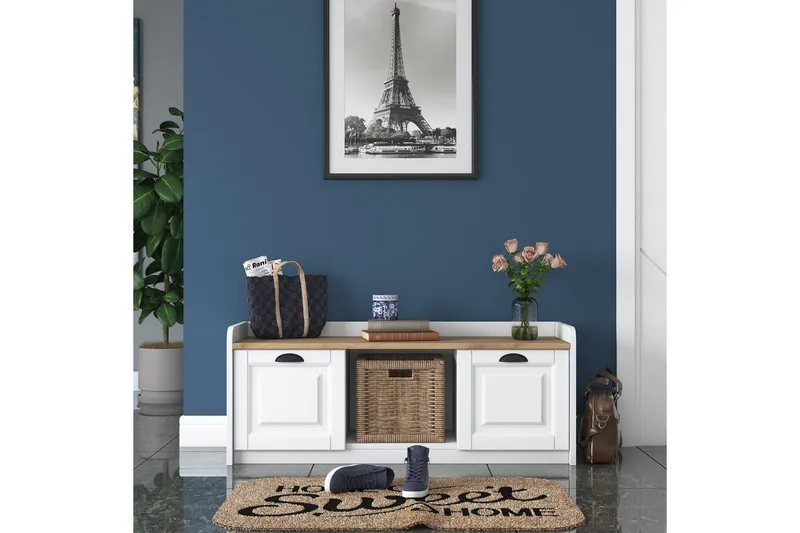 Caraway Skobænk 120x45 cm Hvid/Brun - Hanah Home - Møbler - Stole & lænestole - Bænke - Skohylde med bænk