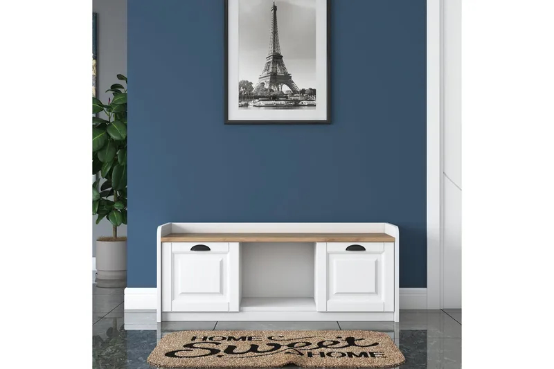 Caraway Skobænk 120x45 cm Hvid/Brun - Hanah Home - Møbler - Stole & lænestole - Bænke - Skohylde med bænk