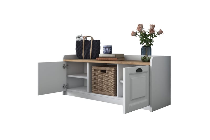 Caraway Skobænk 120x45 cm Hvid/Brun - Hanah Home - Møbler - Stole & lænestole - Bænke - Skohylde med bænk