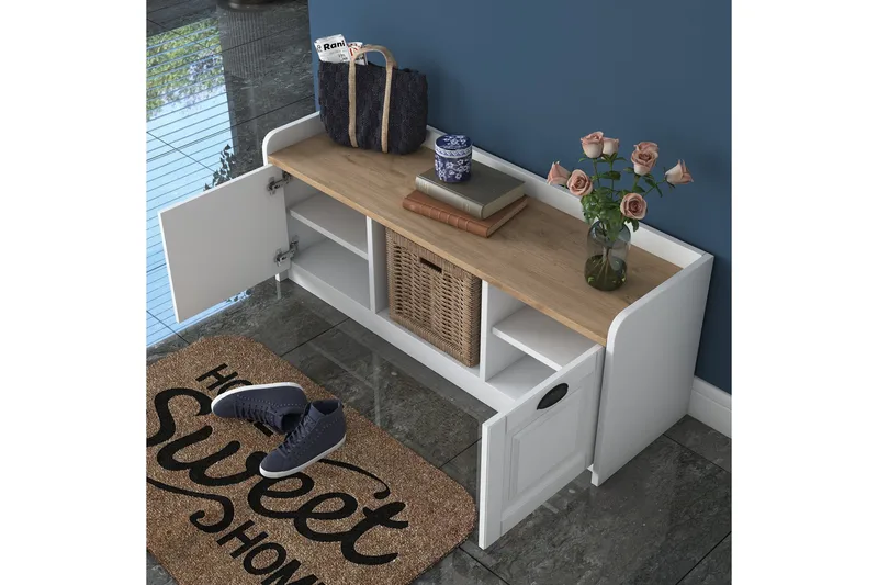 Caraway Skobænk 120x45 cm Hvid/Brun - Hanah Home - Møbler - Stole & lænestole - Bænke - Skohylde med bænk