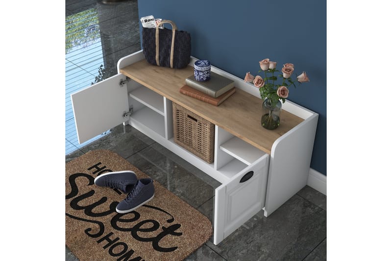 Caraway Skobænk 120x45 cm Hvid/Brun - Hanah Home - Møbler - Stole & lænestole - Bænke - Skohylde med bænk