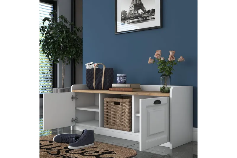 Caraway Skob ænk 120x45 cm Hvid/Brun - Hanah Home - Møbler - Stole & lænestole - Bænke - Skohylde med bænk