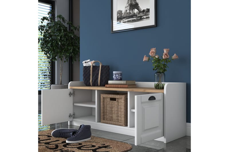 Caraway Skobænk 120x45 cm Hvid/Brun - Hanah Home - Møbler - Stole & lænestole - Bænke - Skohylde med bænk