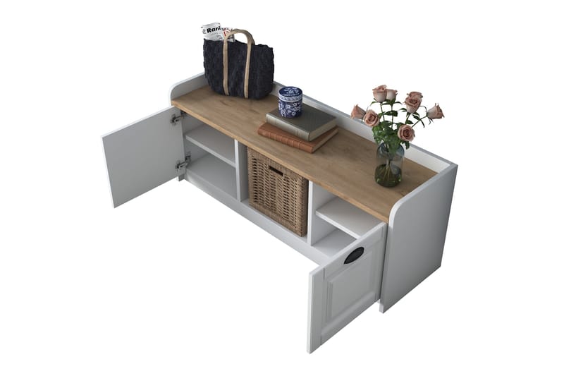Caraway Skobænk 120x45 cm Hvid/Brun - Hanah Home - Møbler - Stole & lænestole - Bænke - Skohylde med bænk