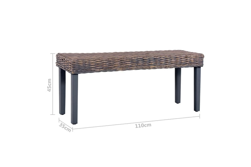 bænk 110 cm naturlig kubu-rattan massivt mangotræ grå - Grå - Møbler - Stole & lænestole - Bænke - Entrébænk