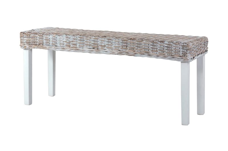bænk 110 cm naturlig kubu-rattan massivt mangotræ hvid - Hvid - Møbler - Stole & lænestole - Bænke - Entrébænk