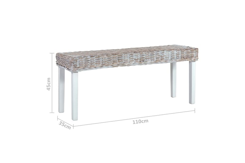 bænk 110 cm naturlig kubu-rattan massivt mangotræ hvid - Hvid - Møbler - Stole & lænestole - Bænke - Entrébænk