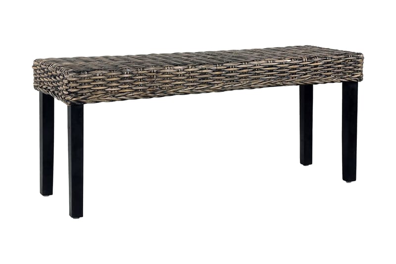 bænk 110 cm naturlig kubu-rattan massivt mangotræ sort - Sort - Møbler - Stole & lænestole - Bænke - Entrébænk