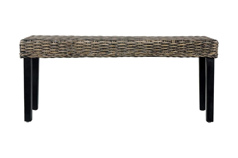 bænk 110 cm naturlig kubu-rattan massivt mangotræ sort - Sort - Møbler - Stole & lænestole - Bænke - Entrébænk