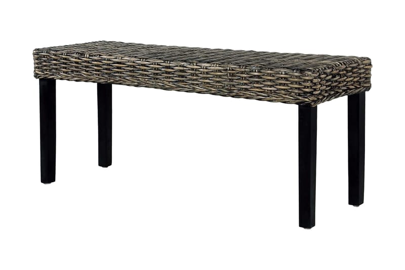 bænk 110 cm naturlig kubu-rattan massivt mangotræ sort - Sort - Møbler - Stole & lænestole - Bænke - Entrébænk