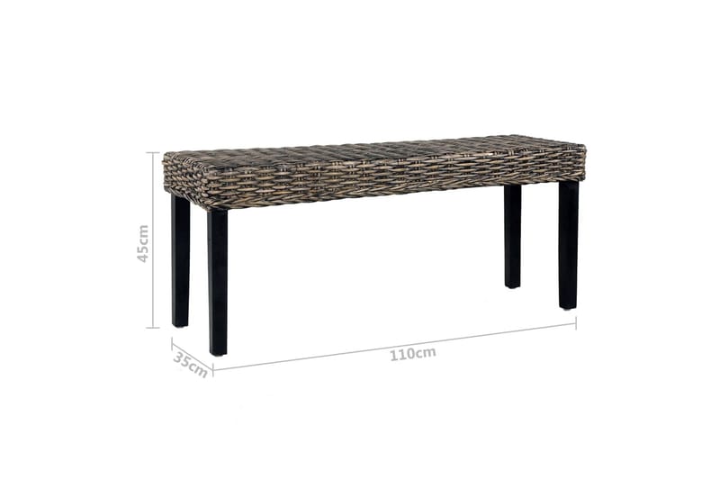 bænk 110 cm naturlig kubu-rattan massivt mangotræ sort - Sort - Møbler - Stole & lænestole - Bænke - Entrébænk