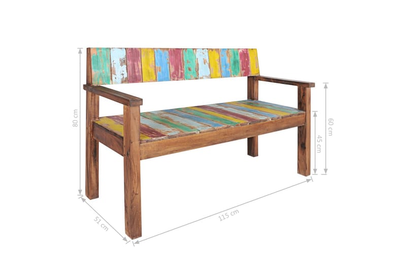 bænk 115 cm massivt genbrugstræ - Flerfarvet - Møbler - Stole & lænestole - Bænke