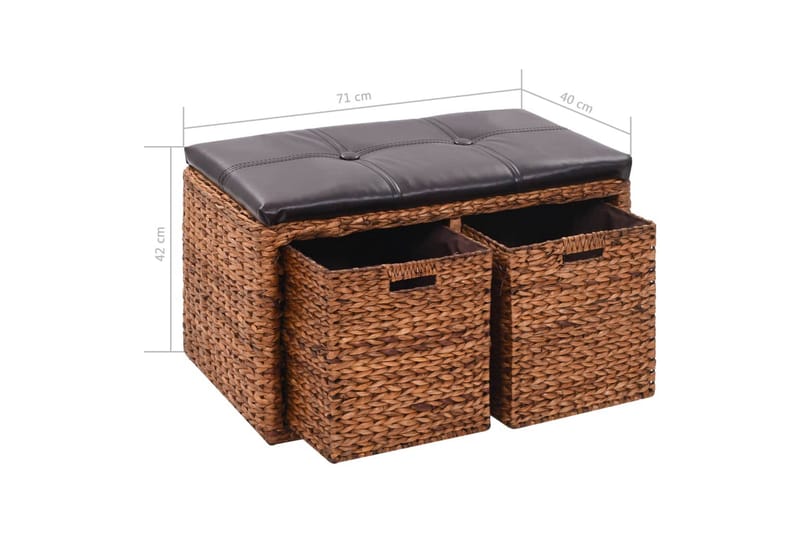 Bænk Med 2 Kurve Søgræs 71 X 40 X 42 Cm Brun - Brun - Møbler - Stole & lænestole - Bænke - Entrébænk - Entrébænk med opbevaring
