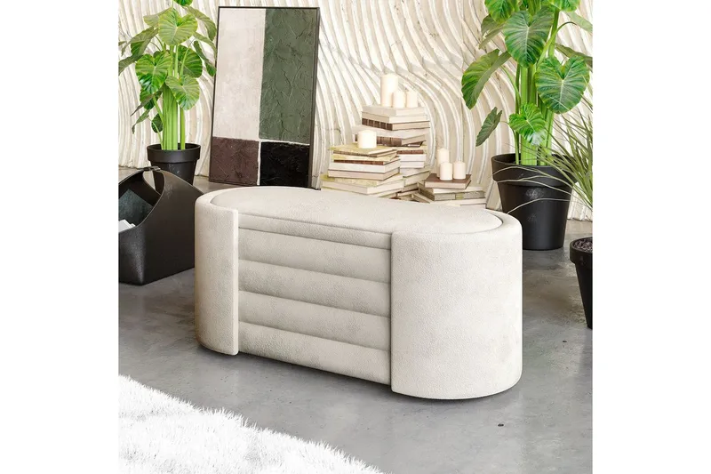 Bænk Veyaa Bokscreme - Cremevhid - Møbler - Stole & lænestole - Taburet & skammel - Puf - Opredelig puf