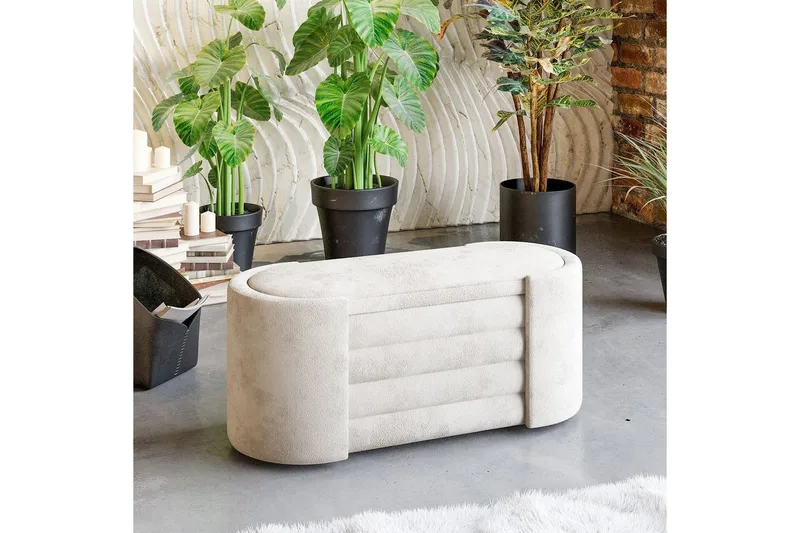 Bænk Veyaa Bokscreme - Cremevhid - Møbler - Stole & lænestole - Taburet & skammel - Puf - Opredelig puf