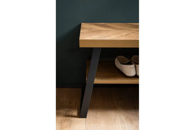 Bænk Wohnling Eg Sildebensmønster med Hylde Robust Metalstel Moderne Look - Møbler - Stole & lænestole - Bænke - Skohylde med bænk