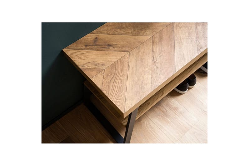 Bænk Wohnling Eg Sildebensmønster med Hylde Robust Metalstel Moderne Look - Møbler - Stole & lænestole - Bænke - Skohylde med bænk