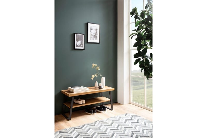 Bænk Wohnling Eg Sildebensmønster med Hylde Robust Metalstel Moderne Look - Møbler - Stole & lænestole - Bænke - Skohylde med bænk