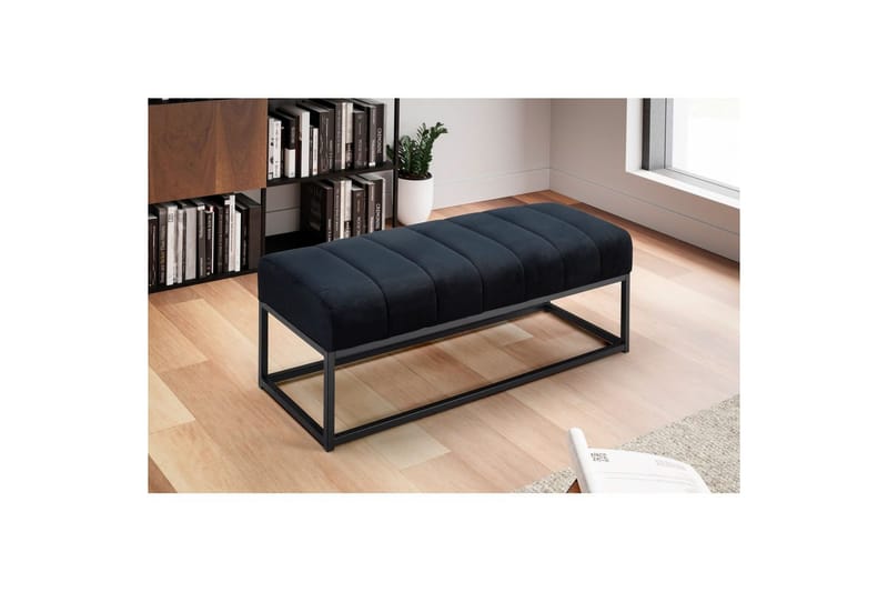 Bænk Wohnling fløjl polstret moderne quiltet elegant metalramme Sort - Sort - Møbler - Stole & lænestole - Bænke - Entrébænk