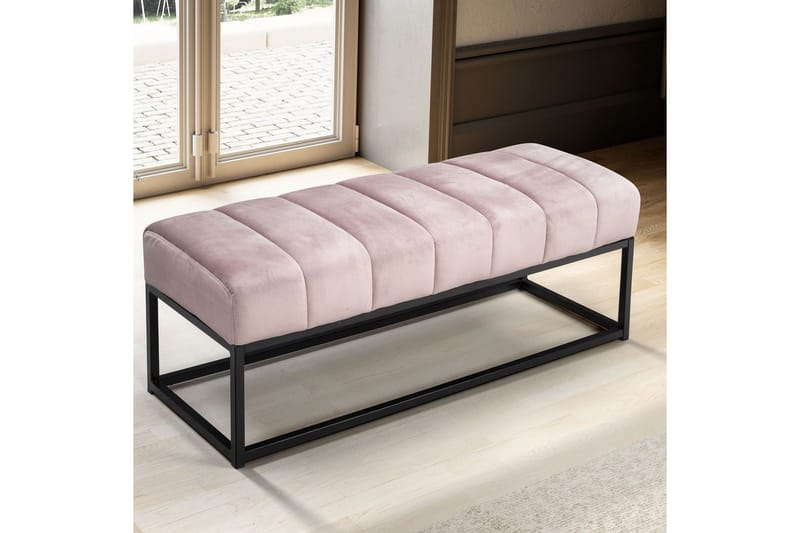 Bænk Wohnling fløjl polstret moderne quiltet elegant metalramme Pink - Pink - Møbler - Stole & lænestole - Bænke - Entrébænk