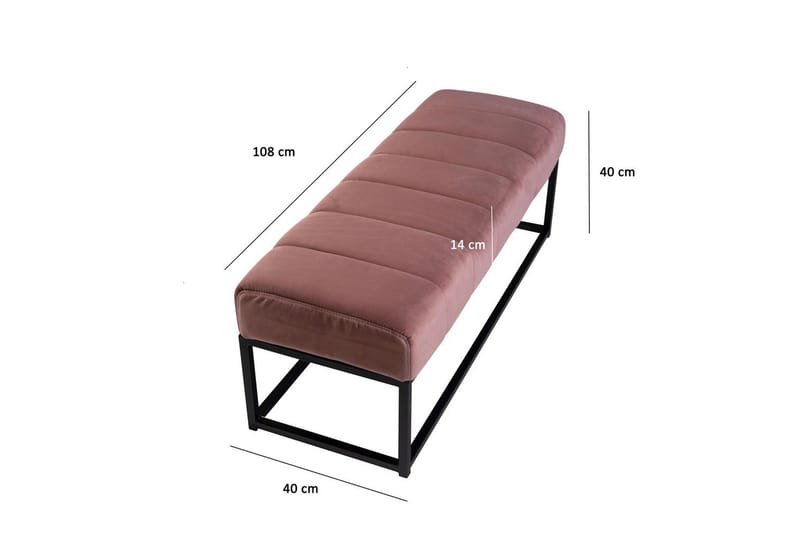 Bænk Wohnling fløjl polstret moderne quiltet elegant metalramme Pink - Pink - Møbler - Stole & lænestole - Bænke - Entrébænk