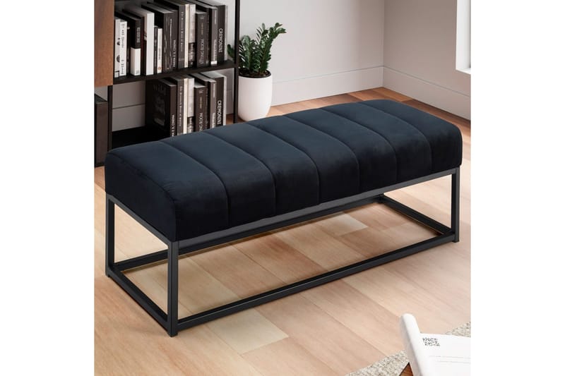 Bænk Wohnling fløjl polstret moderne quiltet elegant metalramme Sort - Sort - Møbler - Stole & lænestole - Bænke - Entrébænk