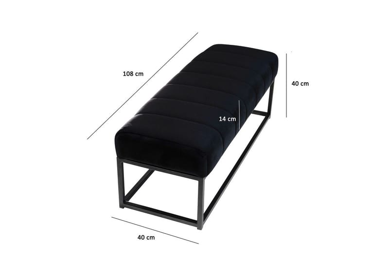 Bænk Wohnling fløjl polstret moderne quiltet elegant metalramme Sort - Sort - Møbler - Stole & lænestole - Bænke - Entrébænk