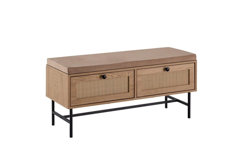 Bænk Wohnling Stofbetrukket siddebænk med 2 skuffer i rattan-look egetræ, undefined