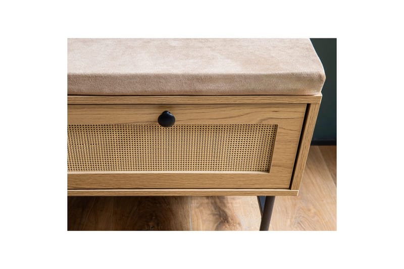 Bænk Wohnling Stofbetrukket siddebænk med 2 skuffer i rattan-look egetræ - Møbler - Stole & lænestole - Bænke - Entrébænk