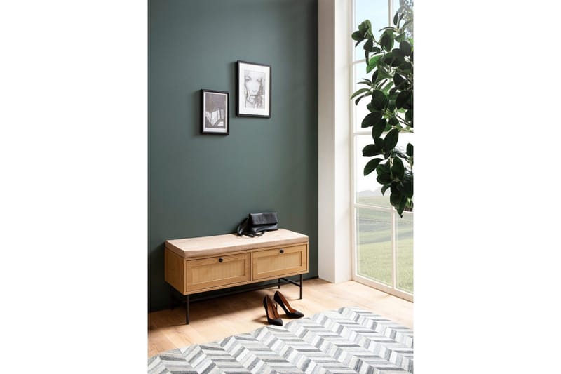 Bænk Wohnling Stofbetrukket siddebænk med 2 skuffer i rattan-look egetræ - Møbler - Stole & lænestole - Bænke - Entrébænk