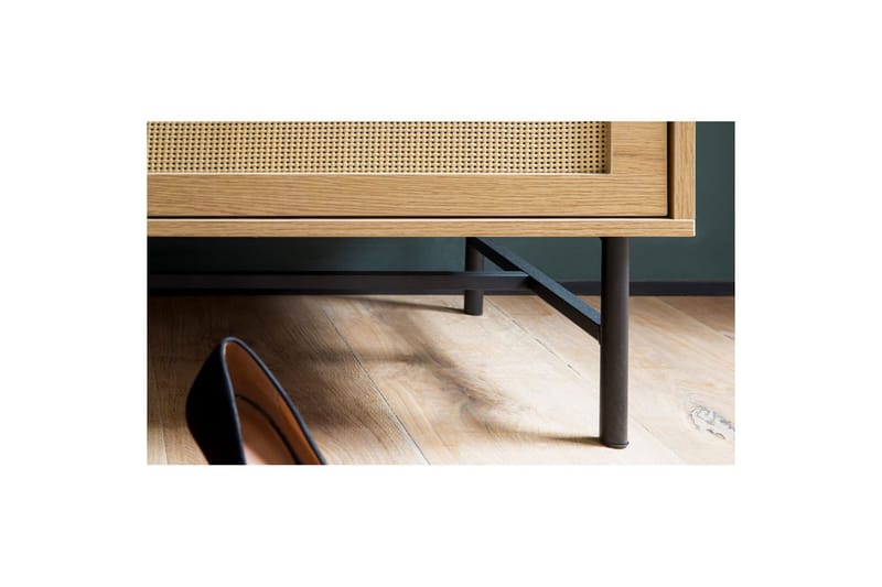 Bænk Wohnling Stofbetrukket siddebænk med 2 skuffer i rattan-look egetræ - Møbler - Stole & lænestole - Bænke - Entrébænk
