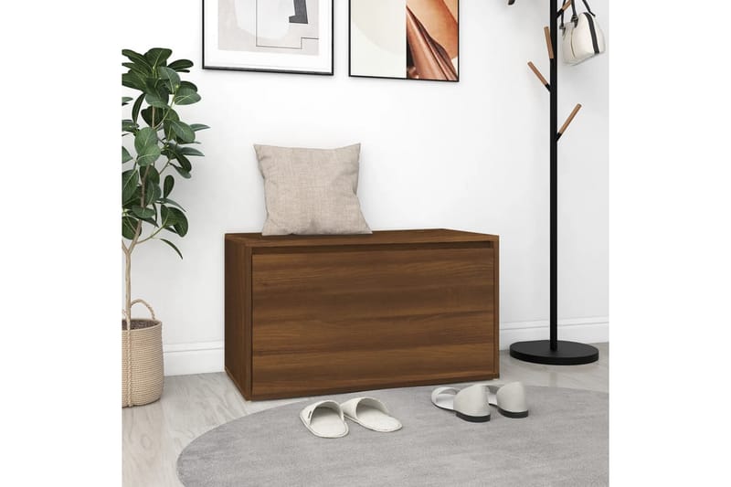 beBasic entrÃ©bænk 80x40x45 cm konstrueret træ brun egetræsfarve - Brun - Møbler - Stole & lænestole - Bænke - Skohylde med bænk