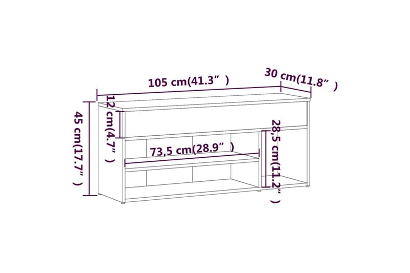 beBasic skobænk 105x30x45 cm konstrueret træ røget egetræsfarve - Brun - Entréopbevaring - Skohylde med bænk