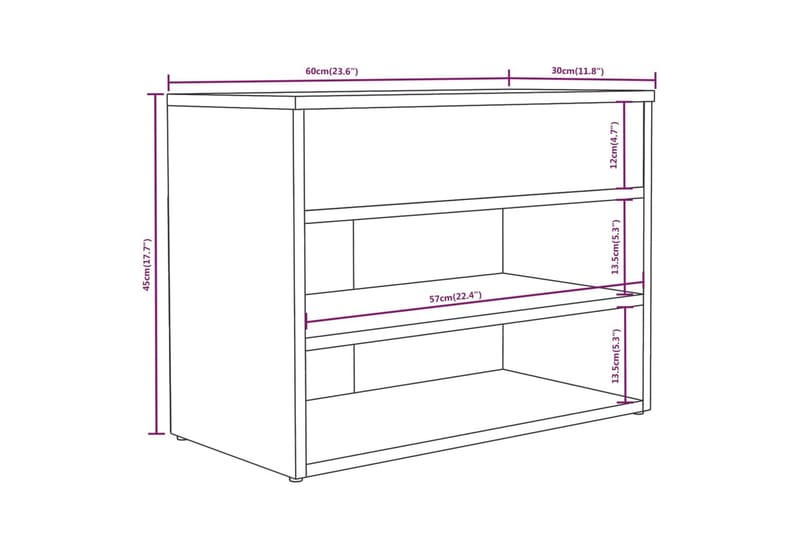 beBasic skobænk 60x30x45 cm konstrueret træ brun egetræ - Brun - Entréopbevaring - Skohylde med bænk