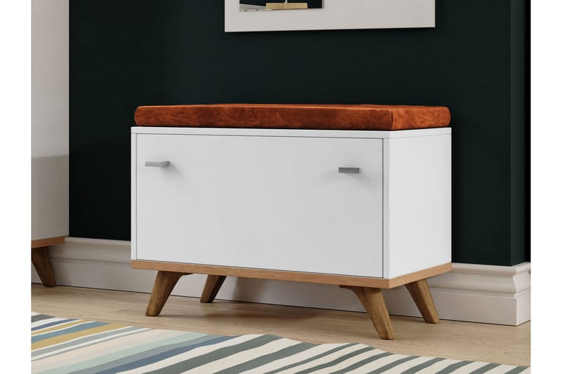 Cheshunt Bænk med Opbevaring - Hvid/Eg - Møbler - Stole & lænestole - Bænke - Entrébænk - Entrébænk med opbevaring