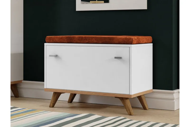 Cheshunt Bænk med Opbevaring - Hvid/Eg - Møbler - Stole & lænestole - Bænke - Entrébænk - Entrébænk med opbevaring