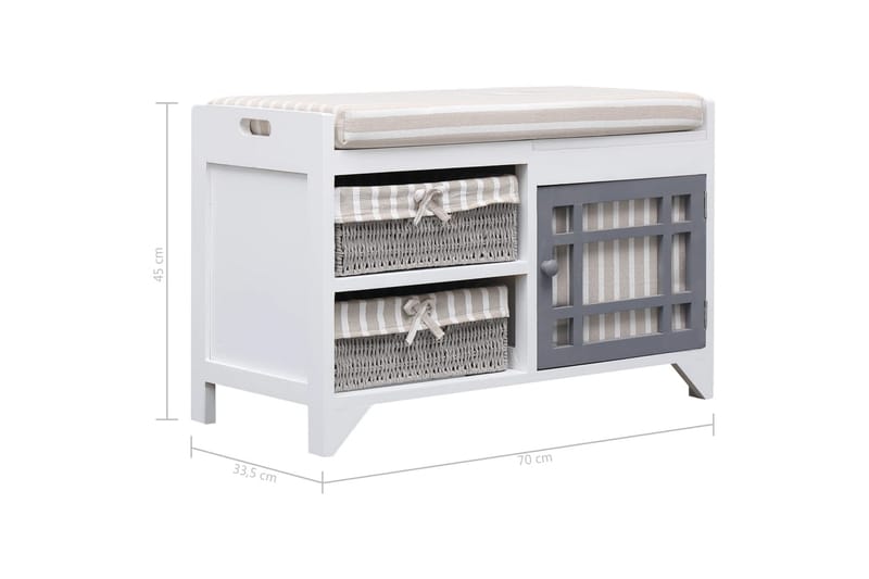 entrébænk 70 x 33,5 x 45 cm kejsertræ hvid - Møbler - Stole & lænestole - Bænke - Entrébænk - Entrébænk med opbevaring