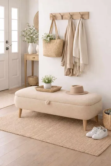 Bænk Atelier Del Sofa Rena (90 x 45 x 30 cm) Beige - Beige - Møbler - Stole & lænestole - Bænke - Entrébænk - Entrébænk med opbevaring