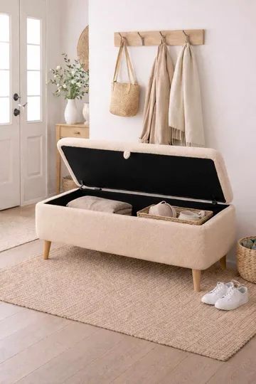 Bænk Atelier Del Sofa Rena (90 x 45 x 30 cm) Beige - Beige - Møbler - Stole & lænestole - Bænke - Entrébænk - Entrébænk med opbevaring