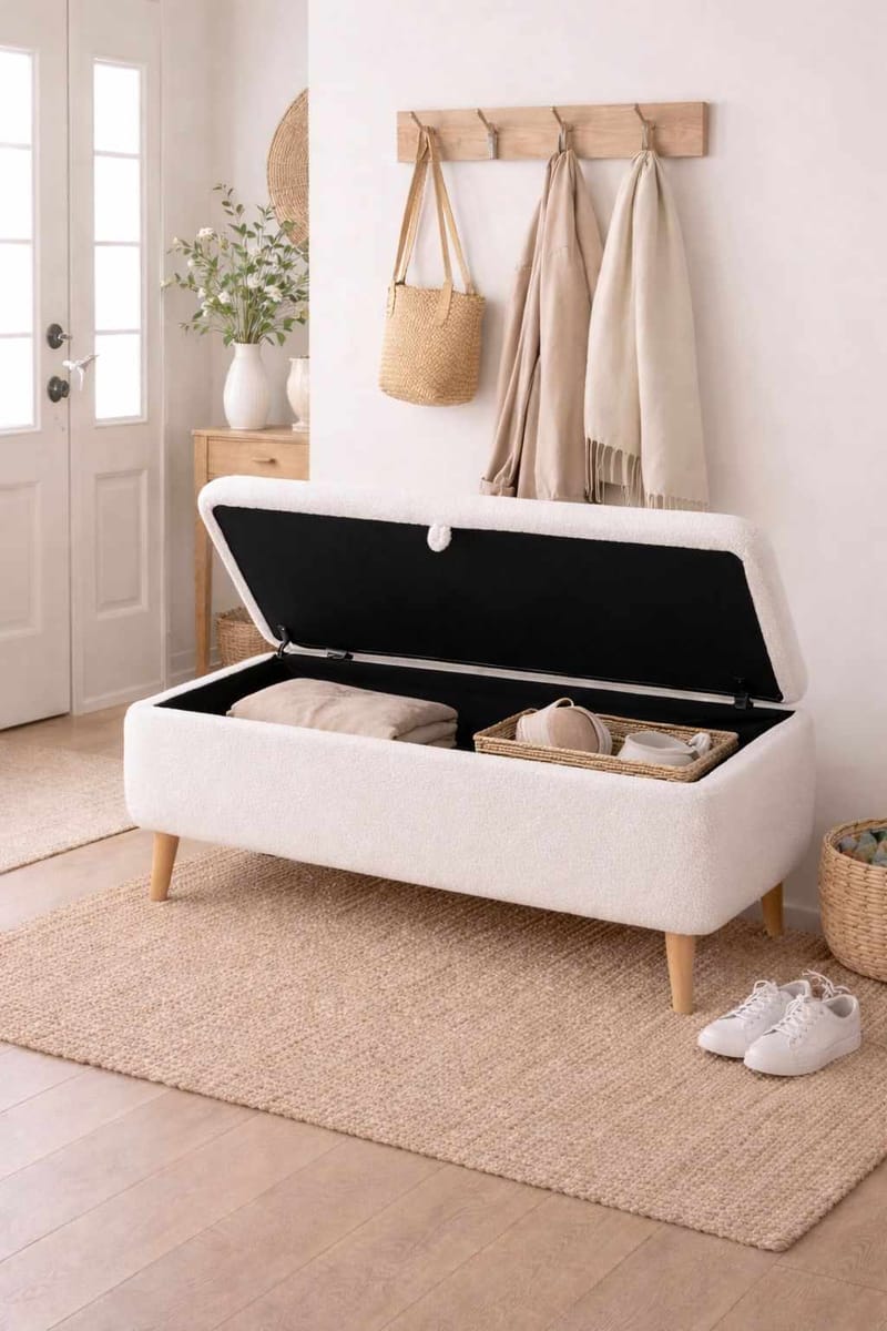 Bænk Atelier Del Sofa Rena (90 x 45 x 30 cm) Hvid - Hvid - Møbler - Stole & lænestole - Bænke - Entrébænk - Entrébænk med opbevaring