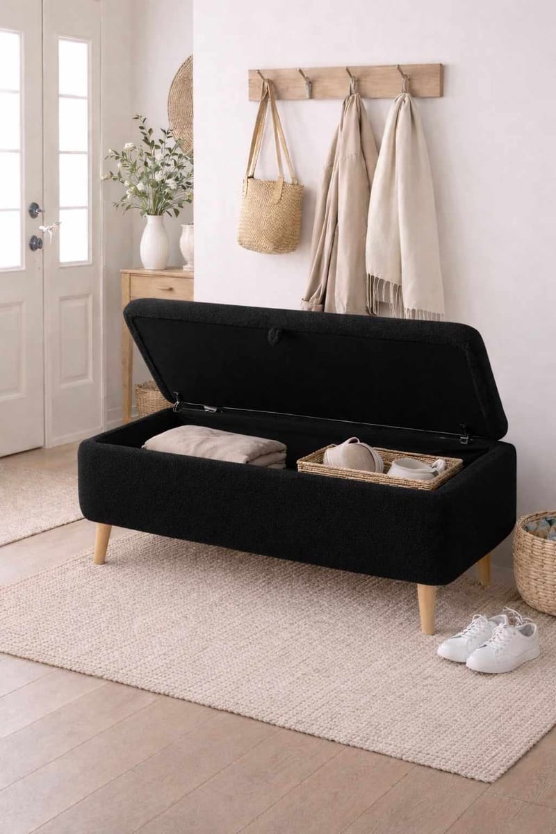 Bænk Atelier Del Sofa Rena (90 x 45 x 30 cm) Sort - Sort - Møbler - Stole & lænestole - Bænke - Entrébænk - Entrébænk med opbevaring