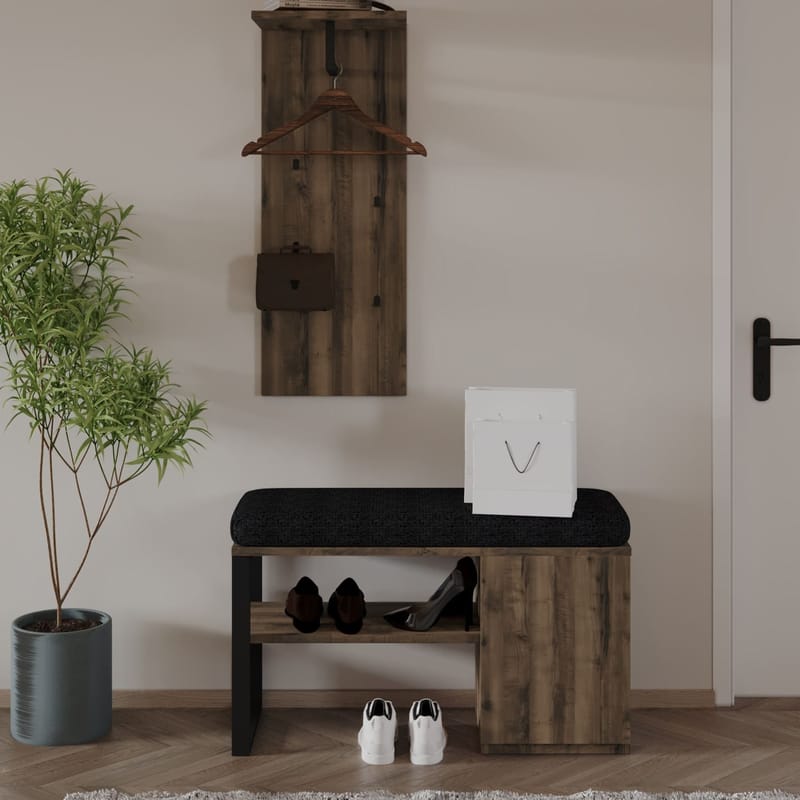 Uniqo Hallstativsæt 35x90x35 cm - Antik valnød - Møbler - Stole & lænestole - Bænke - Entrébænk - Entrébænk med opbevaring