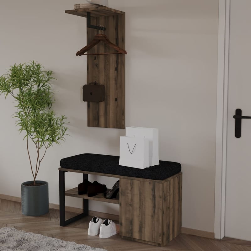 Uniqo Hallstativsæt 35x90x35 cm - Antik valnød - Møbler - Stole & lænestole - Bænke - Entrébænk - Entrébænk med opbevaring