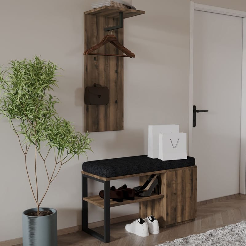 Uniqo Hallstativsæt 35x90x35 cm - Antik valnød - Møbler - Stole & lænestole - Bænke - Entrébænk - Entrébænk med opbevaring