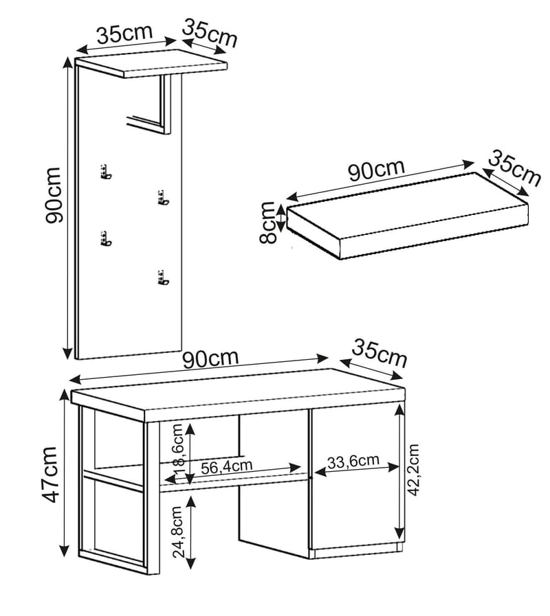 Uniqo Hallstativsæt 35x90x35 cm - Antracit - Møbler - Stole & lænestole - Bænke - Entrébænk - Entrébænk med opbevaring