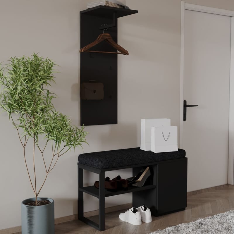 Uniqo Hallstativsæt 35x90x35 cm - Sort - Møbler - Stole & lænestole - Bænke - Entrébænk - Entrébænk med opbevaring