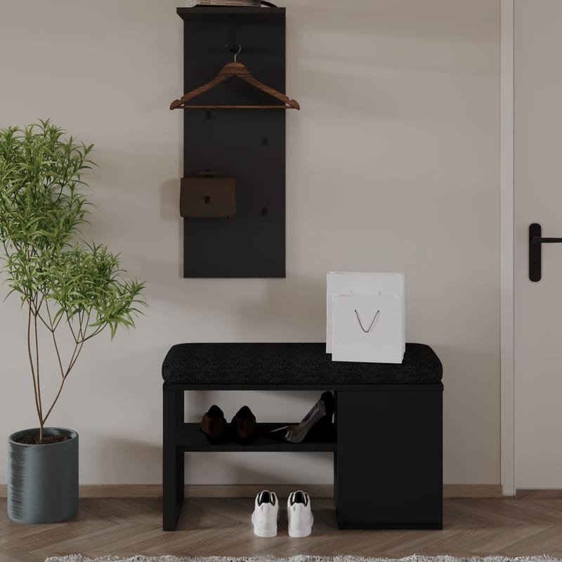 Uniqo Hallstativsæt 35x90x35 cm - Sort - Møbler - Stole & lænestole - Bænke - Entrébænk - Entrébænk med opbevaring