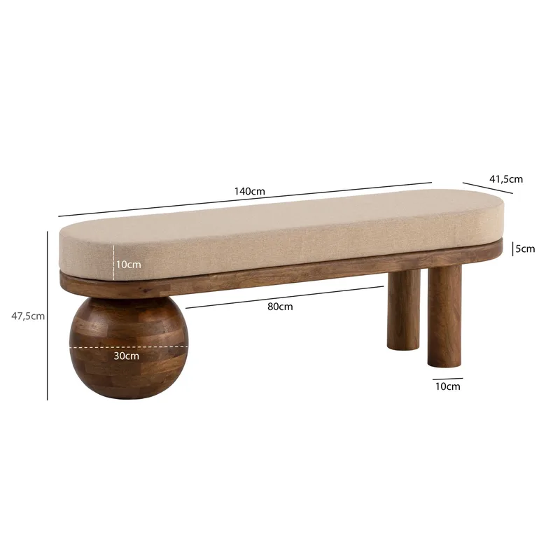 Fenira bænk 140 cm - beige og varm mørkebrun - Møbler - Stole & lænestole - Bænke - Entrébænk