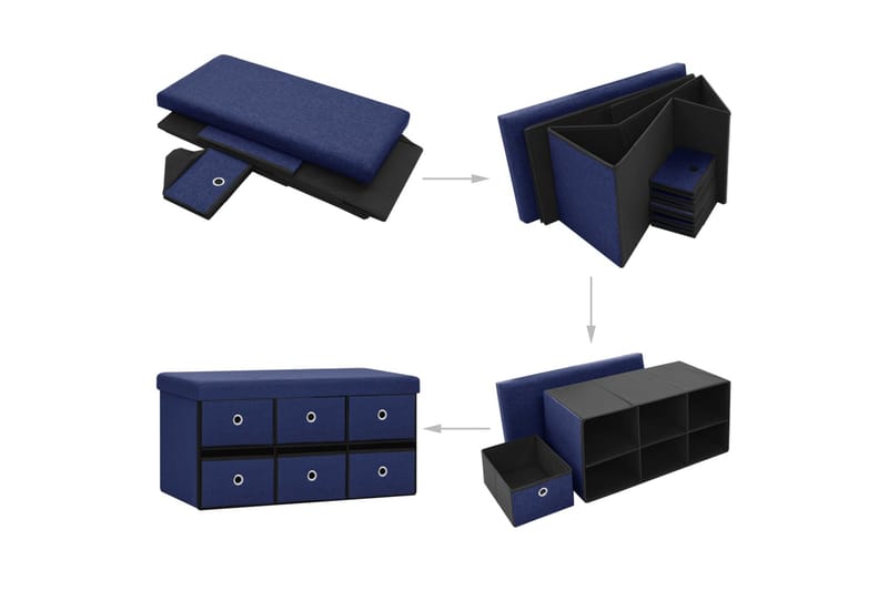 foldbar opbevaringsbænk 76x38x38 cm kunstlærred blå - Blå - Møbler - Stole & lænestole - Bænke - Skohylde med bænk